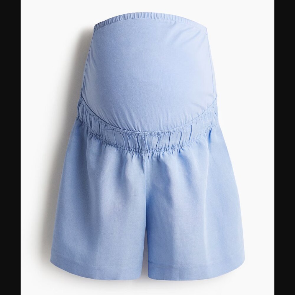 H&M MAMA X-Small Light Blue Linen-Blend Shorts